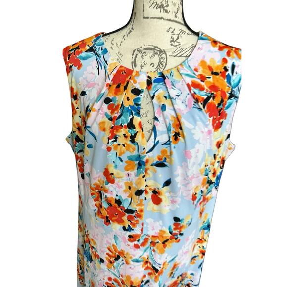 London Times Woman Plus Keyhole Floral Midi Lined Tank Dress Pockets Size 18 - Picture 3 of 5